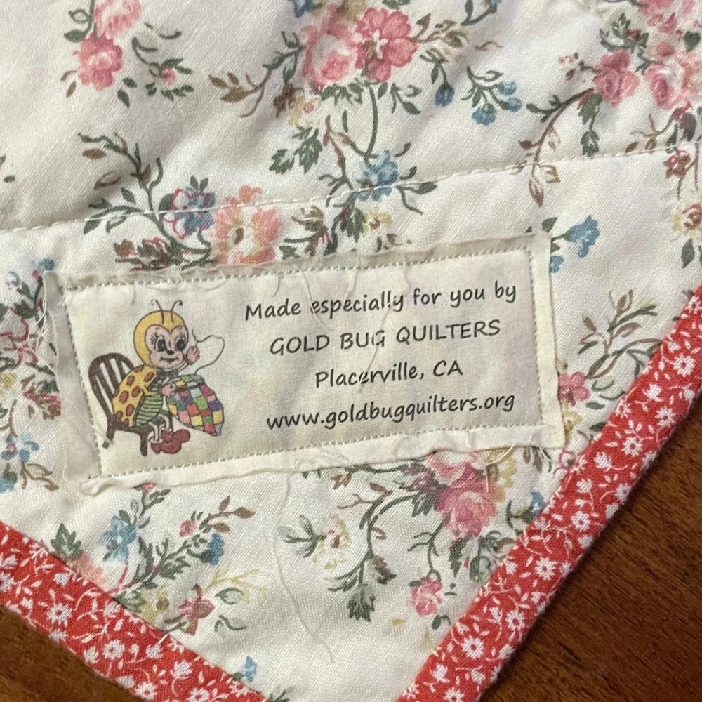 Handmade Patchwork Floral Quilt Size 42x42 Gold Bug Quilters Cottagecore Lap